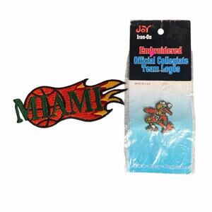 Vintage Miami Patches Hurricanes Flaming Basketball Orange Green NCAA Iron On